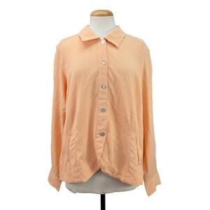 Toofan Button Up Long Sleeve Shirt Women's L Orange 100% Tencel India Preppy NWT